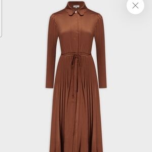 Solei Long Sleeve Bronze Micro Pleat Dress